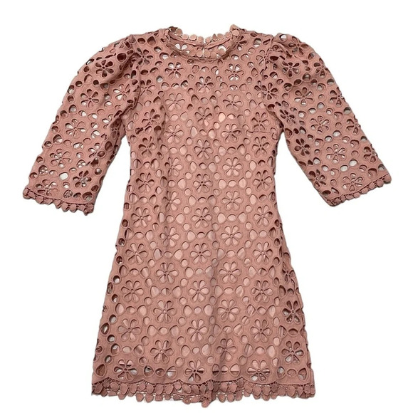 Just Me Lattice Dress NWT Long Sleeve Cut Out Floral Midi Pink Size Medium M - Picture 4 of 17